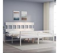 Qnhdfrt Lit pour personnes âgées, 200 x 200 cm, en pin massif, blanc, avec hauteur d'assise de 45 cm et espace de rangement sous le cadre du lit, tête de lit robuste, pour chambre à coucher