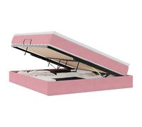 Qnhdfrt Lit rembourré 160 x 200 cm avec matelas et surmatelas, lit de rangement avec coffre de lit hydraulique, lit double en velours rose, cadre en métal stable, lit moderne pour chambre à coucher