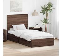 Qnhdfrt Lit simple 90 x 190 cm avec espace de rangement, tiroirs, cadre de lit en bois d'aspect chêne marron, design moderne et construction robuste pour chambre à coucher, chambre d'adolescent