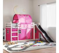 Qnhdfrt Lit superposé avec toboggan et rideaux en bois massif de pin blanc, anthracite, rose, 80 x 200 cm, pour chambre d'enfant, design peu encombrant