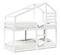 Qnhdfrt Lit superposé avec toit - 80 x 200 cm - En pin massif - Blanc - Pour chambre d'enfant - Lit superposé stable avec sommier à lattes et garde-corps de sécurité - Cadre de lit double peu