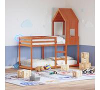 Qnhdfrt Lit superposé avec toit en pin massif marron cire 205 5 x 85 5 x 112 cm Lit mezzanine peu encombrant avec barres de sécurité pour chambre d'enfant