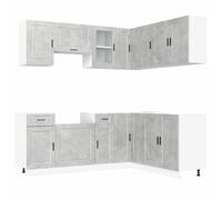 Qnhdfrt Lot de 11 armoires de cuisine Porto, gris béton, comptoir de cuisine modulaire moderne en bois composé, ensemble de meubles de cuisine avec beaucoup d'espace de rangement, armoires inférieures