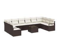 Qnhdfrt Lot de 11 canapés de jardin en polyrotin - Marron crème - Charge maximale 1100 kg - Canapé d'angle modulaire - Siège central - Canapé avec accoudoirs - Table 55 x 55 cm - Design moderne