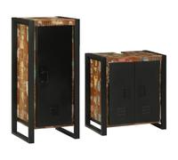 Qnhdfrt Lot de 2 armoires de salle de bain, en bois massif recyclé, 55 x 35 x 60 cm, multicolore, miracle de rangement, avec poignées en métal et cadre en métal robuste, design moderne pour salle de