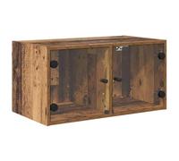 Qnhdfrt Lot de 2 armoires murales avec portes en verre, armoire suspendue aspect bois vieilli, vitrine murale pour salon et couloir, rangement peu encombrant, 68 x 37 x 35 cm