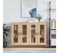Qnhdfrt Lot de 2 armoires murales en chêne Sonoma avec portes en verre - 69,5 x 34 x 90 cm - Armoire de rangement pratique pour salon, couloir ou cuisine