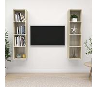 Qnhdfrt Lot de 2 armoires murales pour TV - Chêne Sonoma - À suspendre verticalement ou horizontalement - Avec 4 compartiments - Rangement pratique pour le salon