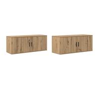 Qnhdfrt Lot de 2 armoires TV murales - En chêne artisanal - 100 x 34,5 x 40 cm - En matériau dérivé du bois - Avec 4 portes et étagères - Montage peu encombrant