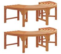 Qnhdfrt Lot de 2 Bancs d'arbre en Bois d'Eucalyptus Massif, Banc de Jardin Rectangulaire Style Vintage, Siège Extérieur pour Terrasse et Patio, Naturel, 160 x 80 x 45 cm