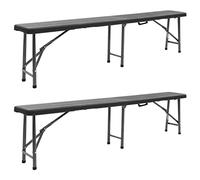 Qnhdfrt Lot de 2 Bancs de Jardin Pliables 180 cm en PEHD Noir, Banc Pliant Aspect Rotin avec Poignée de Transport pour Camping, Pique-Nique, Fêtes et Événements Extérieurs