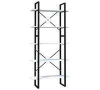 Qnhdfrt Lot de 2 bibliothèques modernes en bois dérivé du bois et cadre en métal Blanc 80 x 30 x 105 cm et 80 x 30 x 70 cm 5 compartiments pour salon, chambre à coucher, couloir