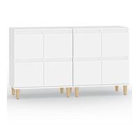 Qnhdfrt Lot de 2 buffets de cuisine en bois d'eucalyptus massif, modernes, robustes, avec 4 compartiments et support mural, pour salon, couloir, chambre à coucher - Blanc 60 x 35 x 70 cm