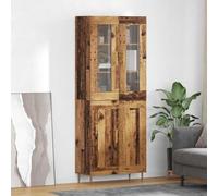 Qnhdfrt Lot de 2 buffets hauts en bois recyclé - 69,5 x 34 x 180 cm - Façade en verre - Poignées dorées - Pieds coniques massifs - Pour salon, couloir, chambre à coucher