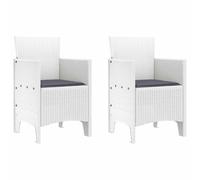 Qnhdfrt Lot de 2 chaises de jardin avec coussin, en polypropylène, blanches, 53 x 49 x 85 cm, design moderne, robustes et durables, pour jardin, terrasse, balcon et salon d'extérieur