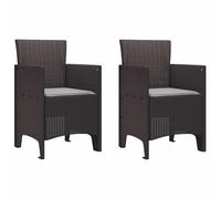Qnhdfrt Lot de 2 chaises de jardin avec coussin, marron, 53 x 49 x 85 cm, en polypropylène, design moderne, pour terrasse, balcon, extérieur, salon