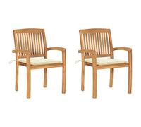 Qnhdfrt Lot de 2 Chaises de Jardin en Bois de Teck Massif avec Coussins Crème, Fauteuils d'Extérieur Empilables avec Accoudoirs pour Terrasse, Balcon, Patio, Style Vintage