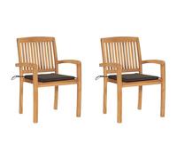 Qnhdfrt Lot de 2 chaises de jardin en teck massif taupe - 60 x 57,5 x 90 cm - Empilables avec coussins - Look vintage - Résistantes aux intempéries - Pour terrasse, jardin ou jardin d'hiver