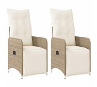 Qnhdfrt Lot de 2 Chaises de Jardin Inclinables avec Coussins Beige Fauteuils d'Extérieur Réglables en Résine Tressée et Acier pour Terrasse Balcon Cour Mobilier de Salon Repas de Hors Tourisme