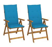 Qnhdfrt Lot de 2 Chaises de Jardin Inclinables en Bois d'Acacia Massif, Fauteuils d'Extérieur Pliables 5 Positions avec Coussins Bleus pour Terrasse, Balcon et Détente en Plein Air