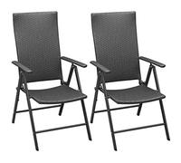 Qnhdfrt Lot de 2 chaises de jardin pliantes - En rotin polyéthylène - Noir - Cadre en aluminium revêtu par pulvérisation - 55 x 64 x 105 cm - Dossier réglable sur 7 positions - Pour jardin, terrasse