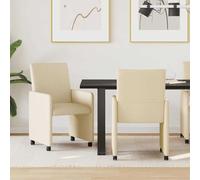 Qnhdfrt Lot de 2 chaises de salle à manger avec roulettes - Crème - 57 x 66 x 94 cm - Housse en tissu - Structure en bois et métal - Fonction roulettes - Pour salle à manger, cuisine, bureau et salon