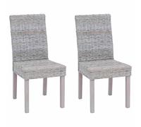Qnhdfrt Lot de 2 chaises de salle à manger - Blanc lavé - 45 x 53 x 93 cm - Bois d'acajou massif - Design moderne - Design en rotin tissé à la main - Robuste et durable - Pour cuisine, salle à manger