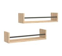 Qnhdfrt Lot de 2 étagères murales 60 x 16 x 14 cm en chêne Sonoma avec barre en acier - Design moderne pour salle de bain, cuisine, couloir, chambre à coucher