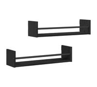 Qnhdfrt Lot de 2 étagères murales - Chêne noir - 60 x 16 x 14 cm - Étagère murale moderne avec éléments en métal - Petite étagère pour salle de bain, cuisine, salon, bureau, chambre à coucher