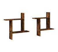 Qnhdfrt Lot de 2 étagères murales en chêne fumé 50 x 12 x 50 cm - Design moderne en bois - Robuste et peu encombrant - Petite étagère pour cuisine, salle de bain, bureau, salon