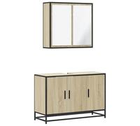 Qnhdfrt Lot de 2 meubles de salle de bain - Chêne Sonoma - 90 x 33 x 60 cm - Meuble sous-vasque avec structure en métal et armoire murale à miroir - 65 x 20 x 60 cm - Design moderne pour petites
