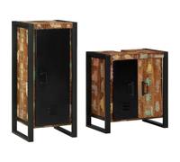 Qnhdfrt Lot de 2 meubles de salle de bain en bois massif upcy vec poignées en fer 55 x 35 x 60 cm et 40 x 35 x 90 cm - Design moderne et fin - Robuste et durable - Pour petites et grandes salles