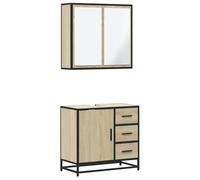 Qnhdfrt Lot de 2 meubles de salle de bain en chêne Sonoma - 65 x 60 cm - Meuble sous lavabo et armoire à miroir - Structure en métal - Construction robuste pour petites salles de bains