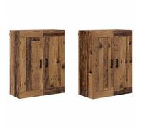 Qnhdfrt Lot de 2 Meubles Muraux en Bois d'Ingénierie Couleur Bois Ancien, Armoire Suspendue Gain de Place avec 4 Portes et Étagères pour Salon et Bureau, 69,5 x 34 x 90 cm