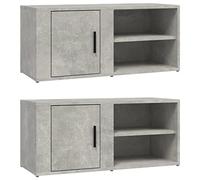 Qnhdfrt Lot de 2 meubles TV bas, gris béton, 80 x 31,5 x 36 cm, en matériau dérivé du bois, avec 3 compartiments et butée de porte au choix, buffet moderne pour salon, chambre à coucher, couloir