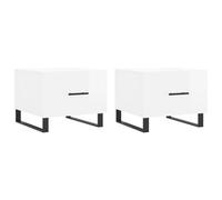 Qnhdfrt Lot de 2 Tables Basses Blanc Brillant 50x50x40 cm, Tables d'Appoint Élégantes en Bois d'Ingénierie et Pieds en Fer pour Salon, Bouts de Canapé Modernes avec Tiroir de Rangement