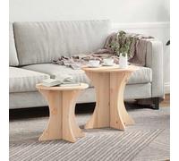 Qnhdfrt Lot de 2 tables basses en pin massif naturel 46 x 46 x 47 cm Table de salon rustique avec forme ronde et construction stable