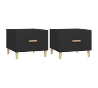 Qnhdfrt Lot de 2 Tables Basses Noires 50x50x40 cm en Bois d'Ingénierie et Eucalyptus Massif Petits Bouts de Canapé Modernes avec Tiroirs de Rangement pour Salon et Chambre