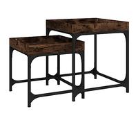 Qnhdfrt Lot de 2 Tables d'Appoint Gigognes Style Industriel en Chêne Fumé et Acier, Tables Basses Carrées Gain de Place pour Salon et Bout de Canapé