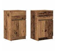 Qnhdfrt Lot de 2 tables de chevet aspect bois vieilli, tables d'appoint pour chambre à coucher avec espace de rangement, charnière de porte interchangeable, matériau en bois facile d'entretien, 39 x
