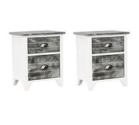Qnhdfrt Lot de 2 tables de chevet avec 2 tiroirs chacun, table de chevet en bois de paulownia et contreplaqué, table d'appoint pour chambre à coucher, gris et blanc, 38 x 28 x 45 cm
