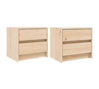Qnhdfrt Lot de 2 tables de chevet en pin massif - 2 tiroirs - Table d'appoint pour chambre à coucher - Aspect rustique - Bois naturel non traité - 40 x 31 x 35,5 cm