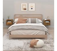 Qnhdfrt Lot de 2 tables de chevet murales étroites - En bois de chêne fumé - 50 x 36 x 40 cm - Design élégant - Plaque supérieure stable - Beaucoup d'espace de rangement - Montage mural pour chambre à