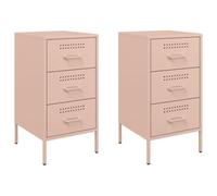 Qnhdfrt Lot de 2 Tables de Chevet Roses 36x39x68 cm, Commode Industrielle en Acier Laminé à Froid avec 3 Tiroirs, Petite Armoire Latérale de Rangement pour Chambre à Coucher et Salon