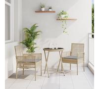 Qnhdfrt Lot de 2 tables pliantes de jardin, bistrot, avec coussin, rondes, en rotin synthétique, pour balcon, terrasse