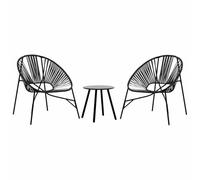 Qnhdfrt Lot de 3 chaises de jardin en polyrotin noir - Forme d'œuf - Cadre en acier - 77 x 68,5 x 82 cm - Résistantes aux UV - Avec table basse 49 x 49 x 42,5 cm - Design moderne et robuste - Pour
