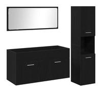 Qnhdfrt Lot de 3 meubles de salle de bain - Aspect chêne noir - 90 x 38,5 x 46 cm - Montage mural - Design moderne avec miroir plat - Espace de rangement pratique pour les petites salles de bain