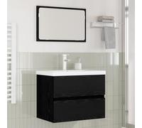 Qnhdfrt Lot de 3 meubles de salle de bain - Chêne noir - 60 x 38,5 x 45 cm - Lavabo moderne - Avec miroir mural - Peu encombrant et robuste - Pour petites salles de bains et WC d'invités