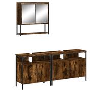Qnhdfrt Lot de 3 meubles de salle de bain en bois de chêne fumé 80 x 60 x 60 cm - Meuble sous-lavabo avec miroir pour petites salles de bain - Design moderne - Peu encombrant et durable