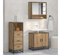 Qnhdfrt Lot de 3 meubles de salle de bain - En chêne artisanal - 65 x 33 x 60 cm - Buffet moderne - Avec miroir et 4 portes - Pour petites et moyennes salles de bains
